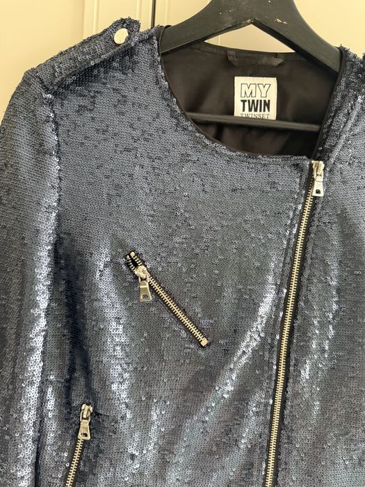 Twinset granatowa cekinowa ramoneska letnia narzutka s