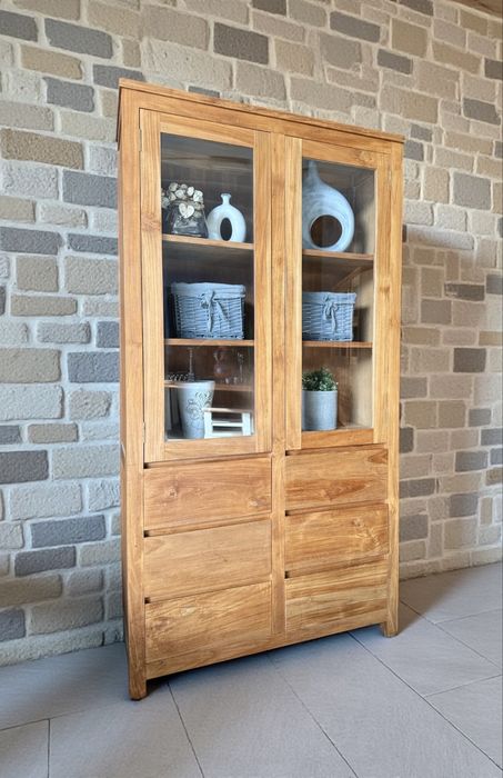 Witryna drewniana jasna 100 tekowa prosta kolonialna