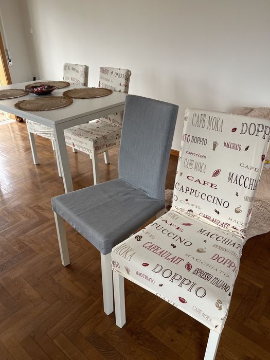 KÄTTIL ( IKEA ) 4 Cadeiras brancas com tecido em cinzento