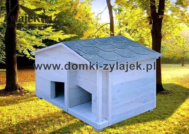 drewniana buda dla dwóch psów