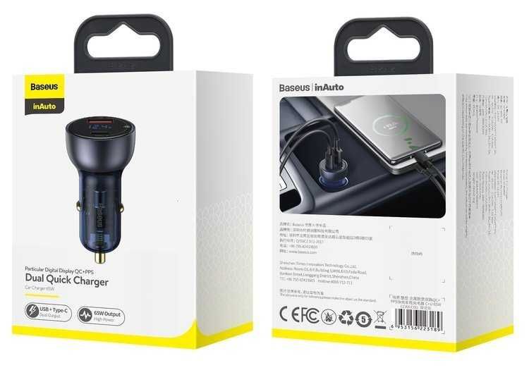 Ładowarka samochodowa BASEUS Particular Digital Display 65W + dodatki