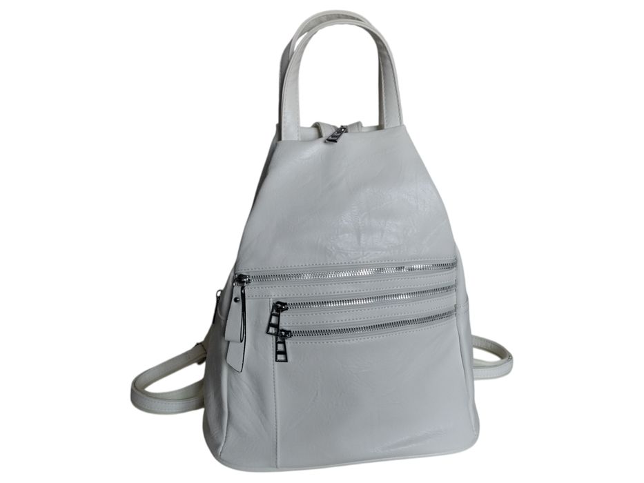 Plecak Damski Na Ramię, Worek, Skóra Ekologiczna, Biały, Miejski