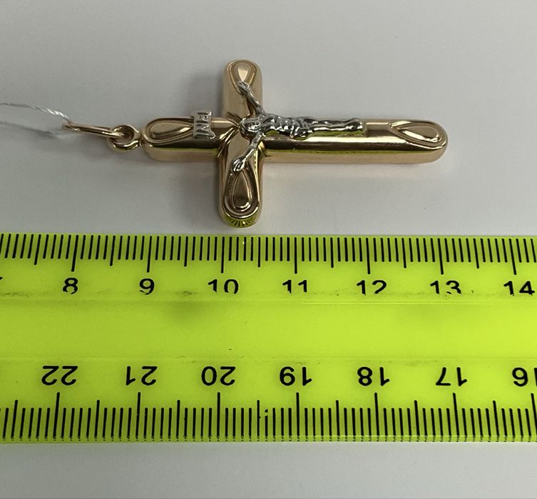 Кулон-крест, золото 585, красное и белое, размер 5,5*3 см