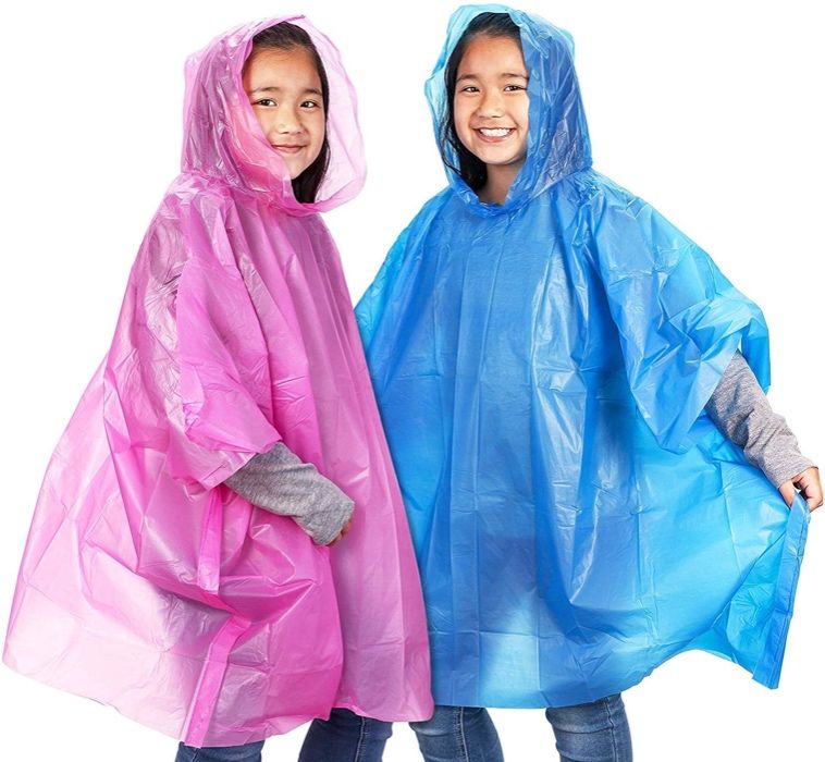 Ponchos descartáveis ​chuva criança com capuz - azul/rosa Impermeável
