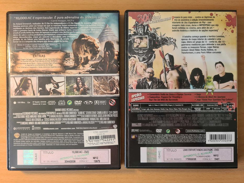 2 filmes em DVD sobre a Antiguidade: 10000 AC e Uns Espartanos do Pior