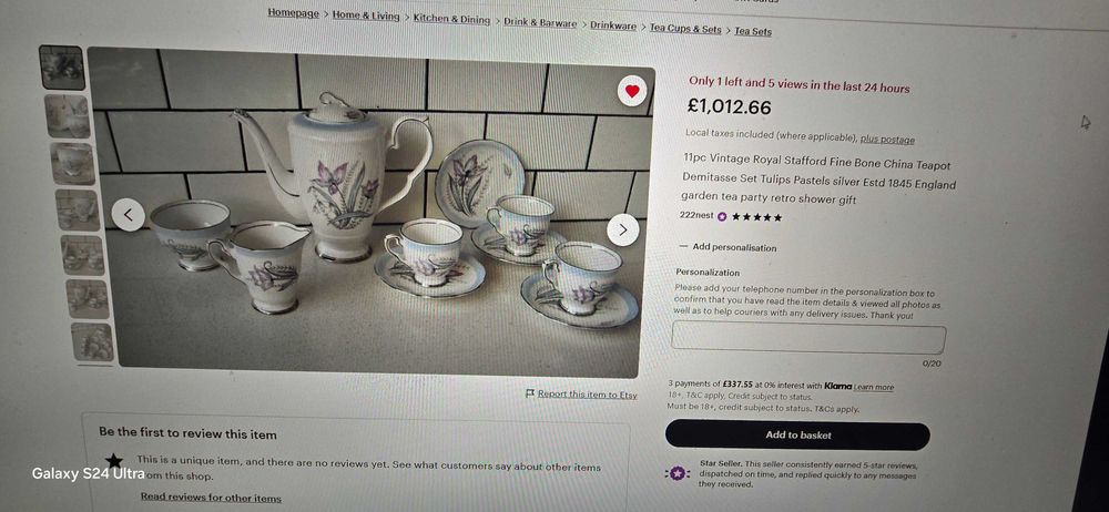 ROYAL STAFFORD BONE CHINA Cirka-1960 Demitasse Tulip set.