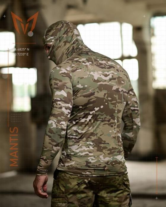 Тактичний лонгслів з балаклавою MANTIS Phantom LS Combat Shirt - Multicam для військовослужбовців під бронижеоет