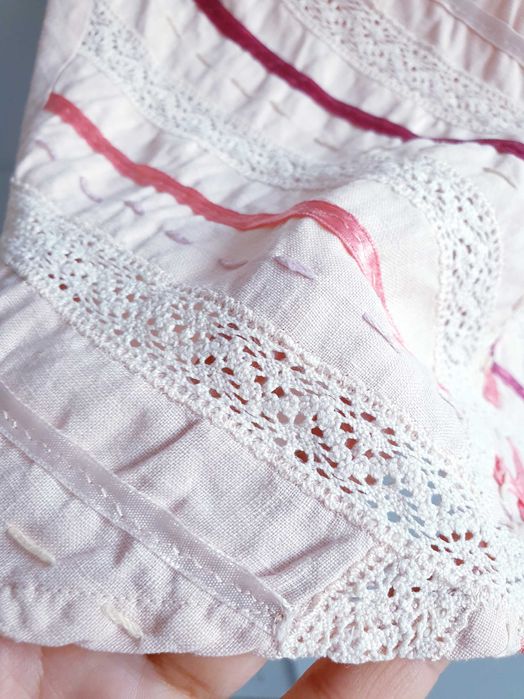 Sukienka pudrowy róż lniana Rocha John Rocha 38 40  len haftowana