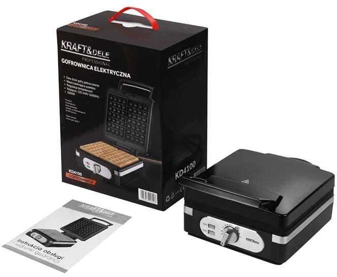 Gofrownica elektryczna 2000W CZARNA XXL 2 Chrupiące Puszyste Gofry