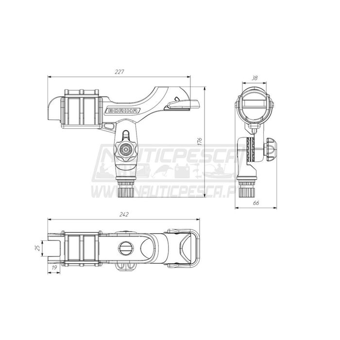 Caneiro Suporte de cana + Base de calha BORIKA para Kayak ou barco