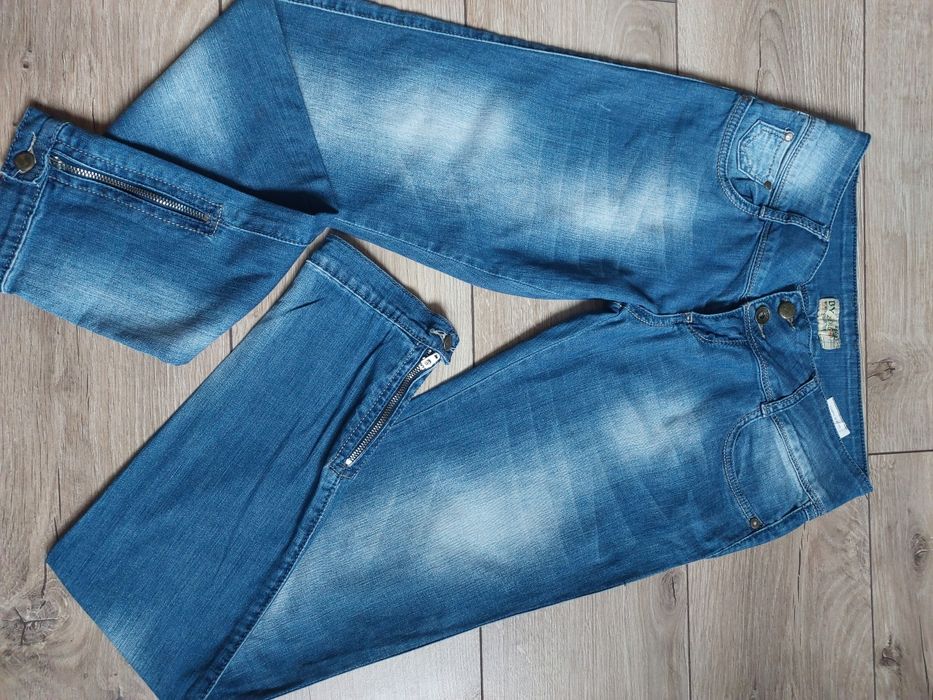 Пакунок джинсів з камінцями та перлинами xs, штани скінні коралові