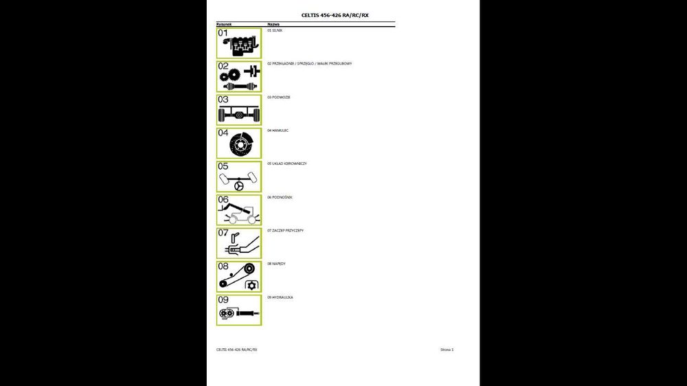 CLAAS CELTIS 456-426 RA/RC/RX katalog części PO POLSKU