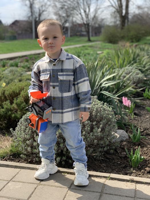 натуральна плотна сорочка  в клітинку рубашка 104-110