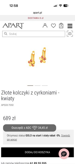Kolczyki dzieciece Apart zloto komunia