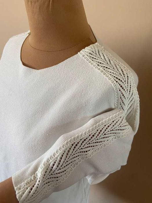 40 42 kinga bialy sweter azur koronka rekawy kaszmir welna xl +size