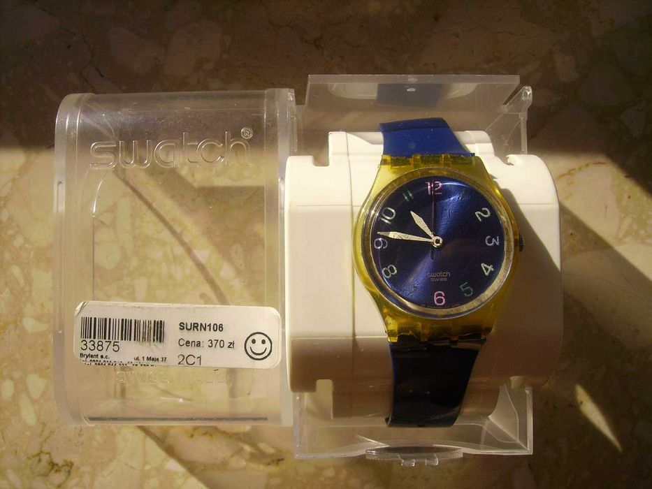 Zegarek Swatch gn209 Swiss Made uszkodzony + niebieski pasek oryginał stan bardzo dobry + pudełko bez baterii