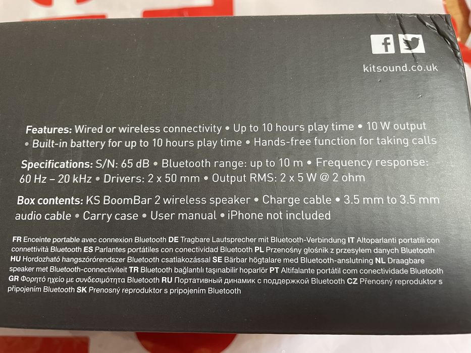 Coluna portátil KitSound Boombar 2 com bluetooth e bateria