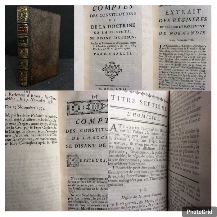 Tema principal: Jesuítas em França, entre outros.  Ano 1762. Exemplar muito raro. Envio grátis