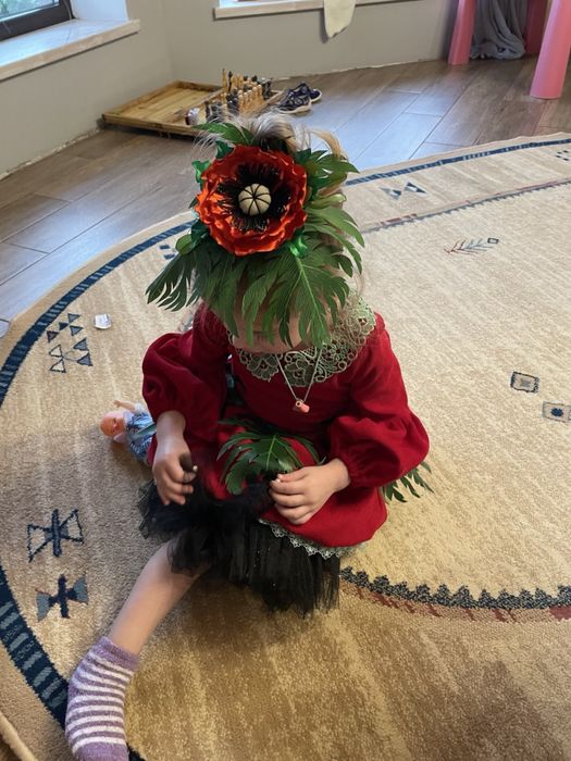 Костюм плаття з обідком червоний мак на 2-3,5 роки