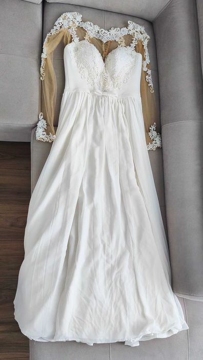 Suknia ślubna r.38 klasyczna ivory/złamana biel koronka