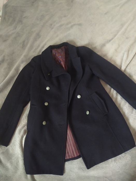 Czarny płaszczyk dwurzędowy H&M wełniany M