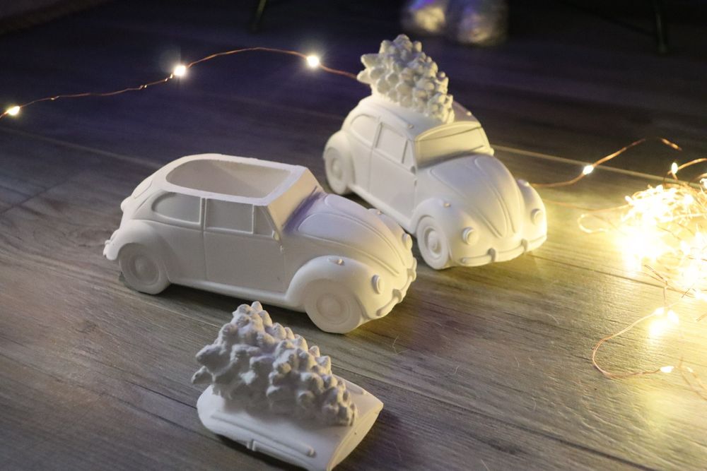 Гіпсова машинка кашпо з кришкою ялинкою розмальовка машина