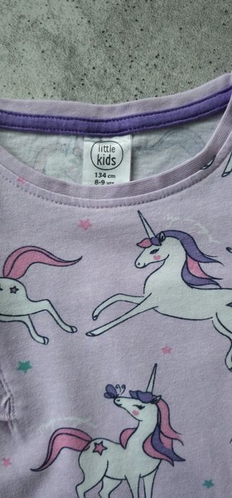 Bluzka z jednorozcem liliowa falbany 134cm