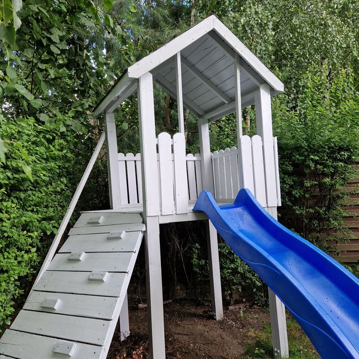 Domek drewniany plac zabaw ślizg 280cm