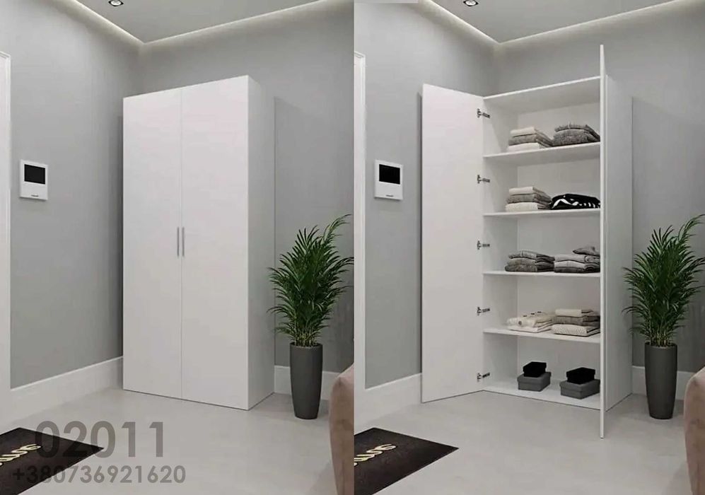 ОПЛАТА ЧАСТИНАМИ ‼️ Висока шафа на 5 полиць для одягу із ДСП Біла