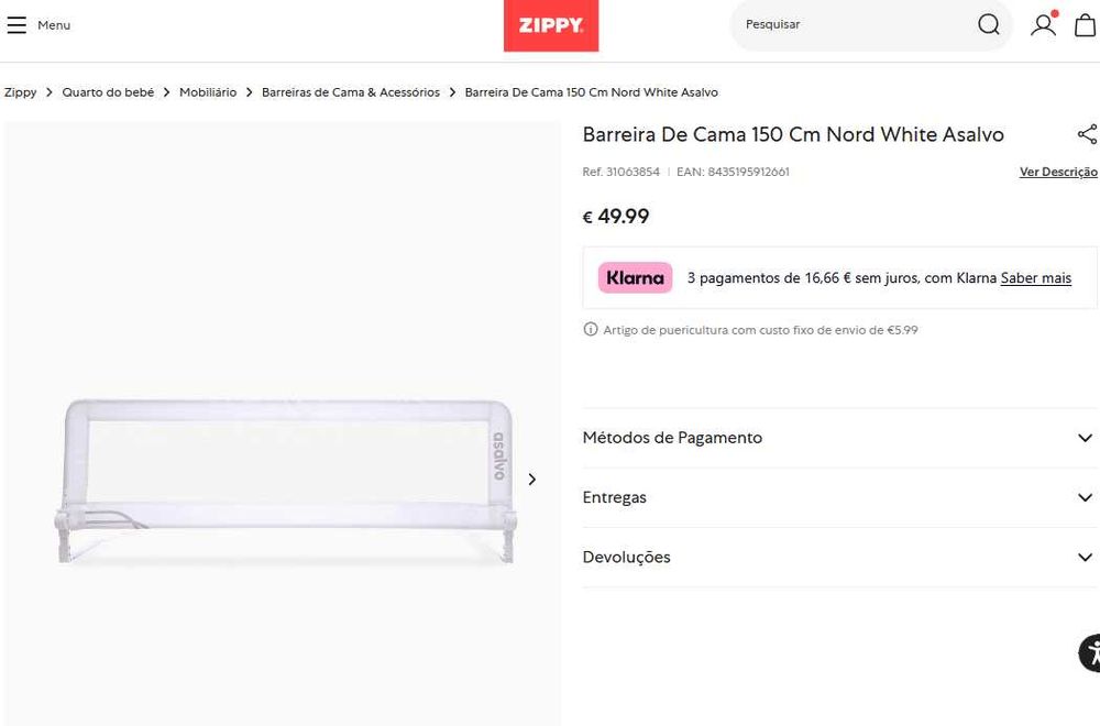 Barreira De Cama 150 Cm Nord White Asalvo (ZIPPY)