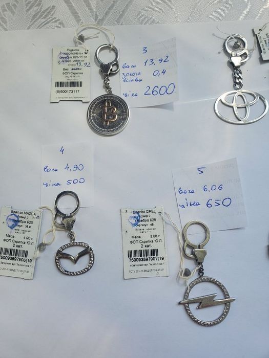 Брелок серебряный с золотой вставкой