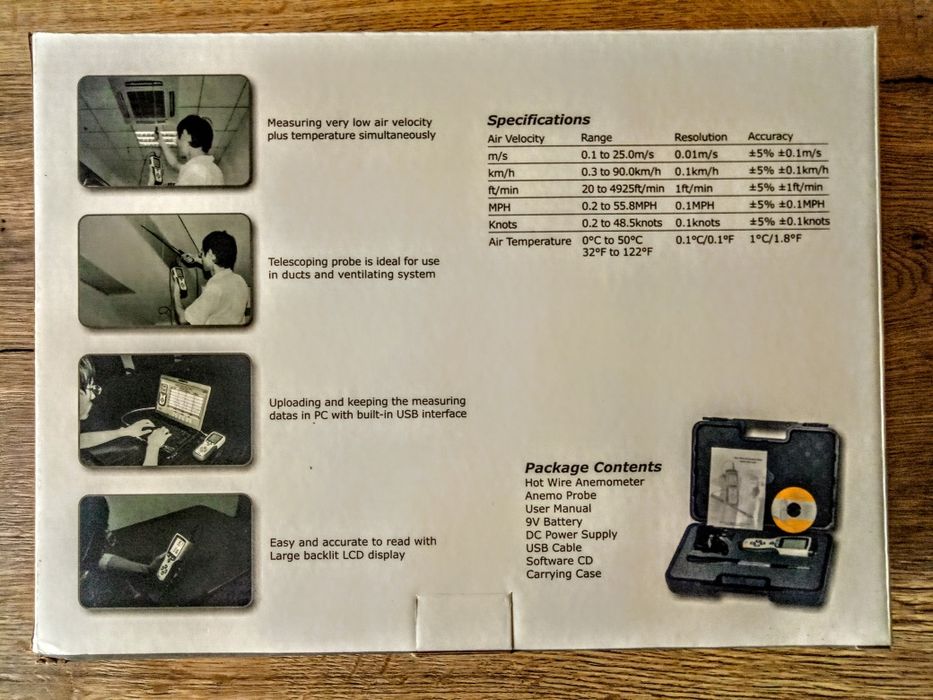 Anemometr Termiczny Miernik Przepływu Powietrza z Teleskopową Sondą