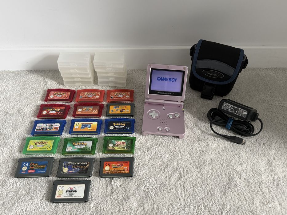 Konsola Nintendo GameBoy Advance SP | Duży zestaw 16 Gier | Pokemon | Mario | Zelda | Dragon Ball | Ładowarka | Zamiana PS4 PS5 Pro Xbox Series