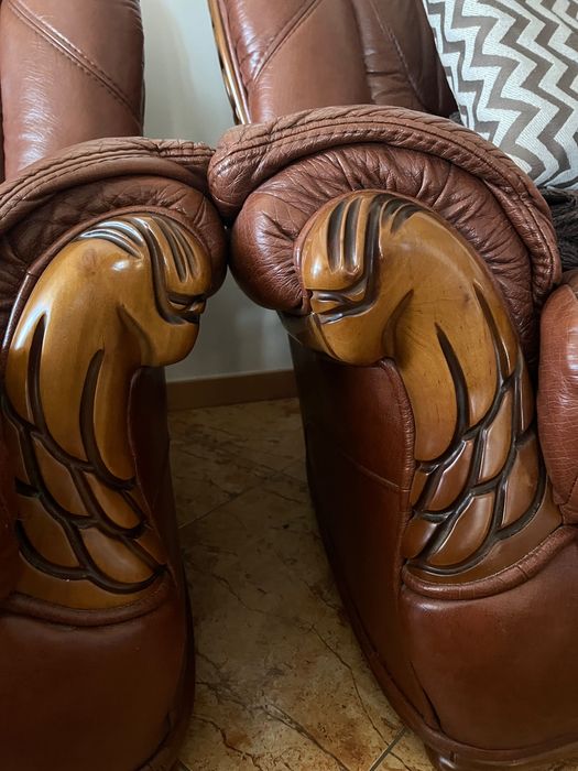 Conjunto de Sofá em Pele Verdadeira