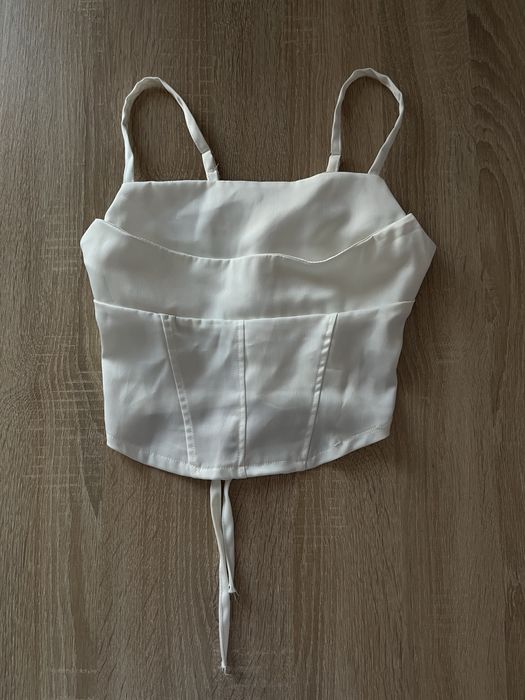 Білий атласний топ, блуза, корсет, корсетний топ