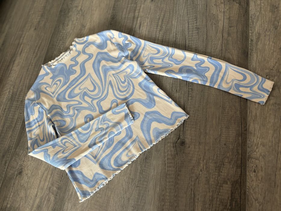 Bluzka prążek kremowo niebieska H&M 146/152