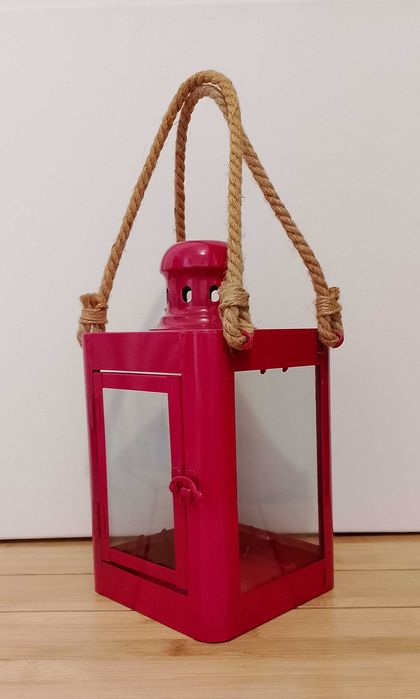 NOWA piękna duża metalowa latarnia, lampion na sznurach, wys. 26 cm