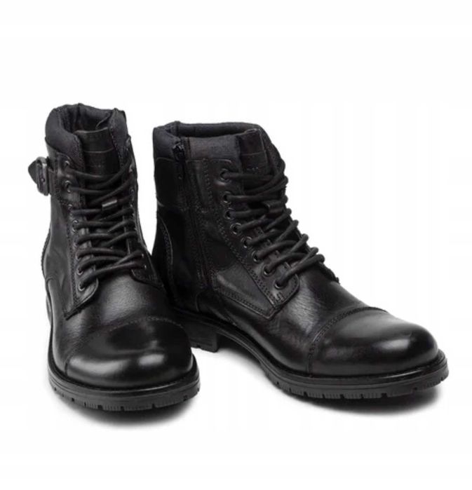 Buty męskie-młodzieżowe skórzane Jack&Jones czarne rozmiar 41
