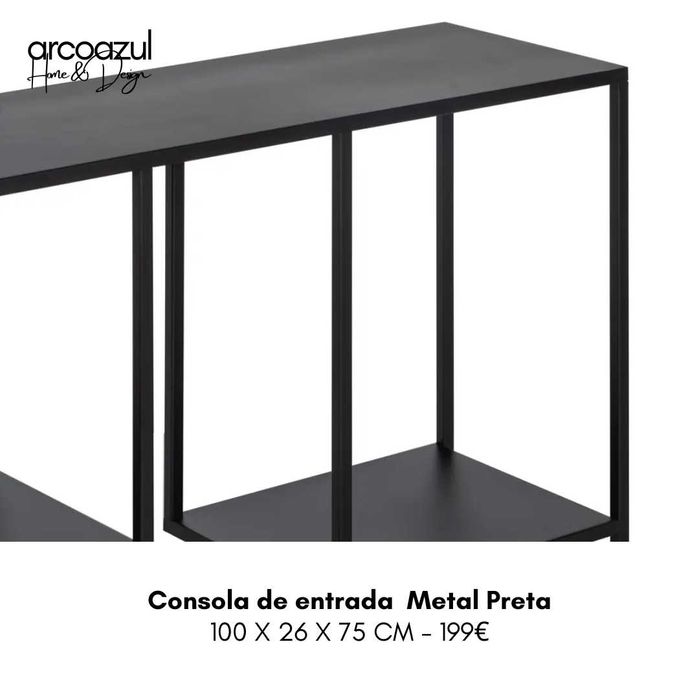 Consola de entrada de Metal preto - 100x26x75 By Arcoazul