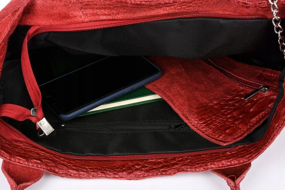 Czerwona duża torebka torba skórzana damska shopper A4 ze skóry nowa