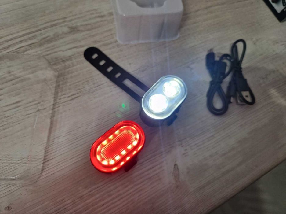 Zestaw Mocne Lampki Rowerowe Przednia + Tylna Led Usb Akumulatorowa