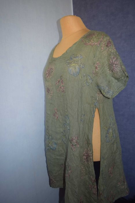 Oryginalna Sukienka lniana letnia włoska z rozporkami _46