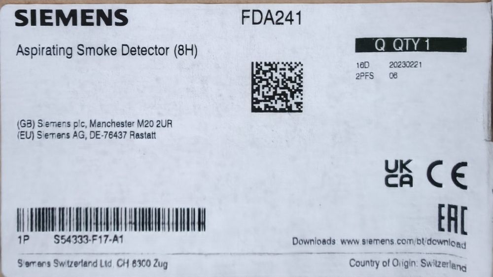 Czujka zasysająca dym Siemens FDA241 nowa