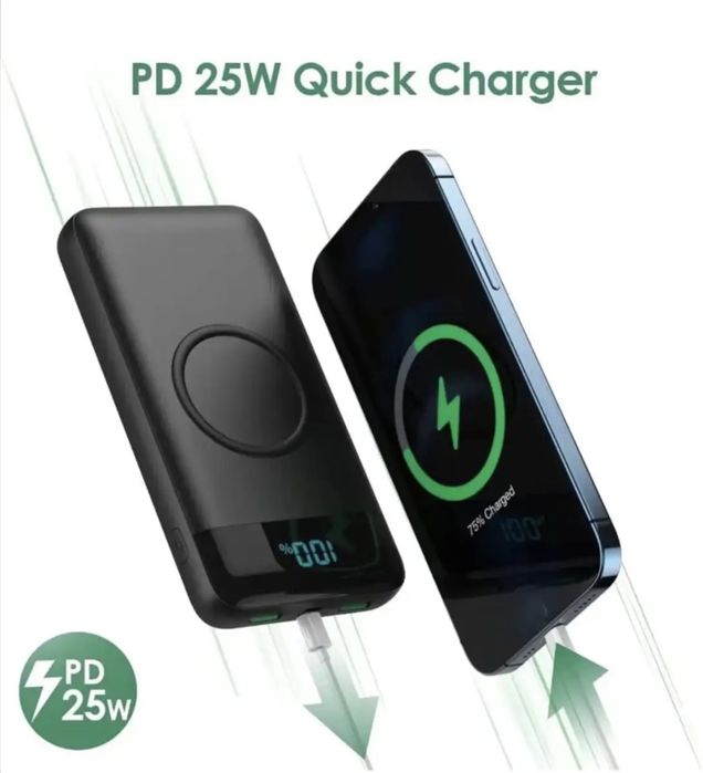 Power Bank black FOCHEW 30800mAh PD, QC 4.0, Qi бездротове заряджання