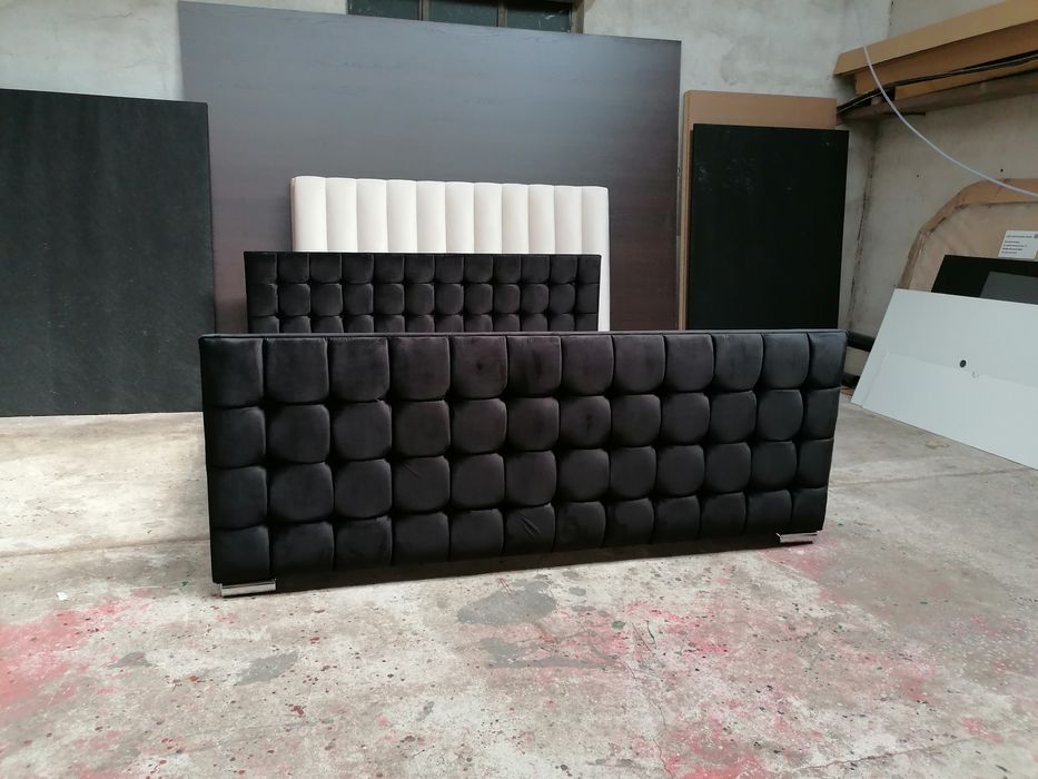 Łóżko tapicerowane pikowane wyższa rama zagłowie welur glamour Velvet