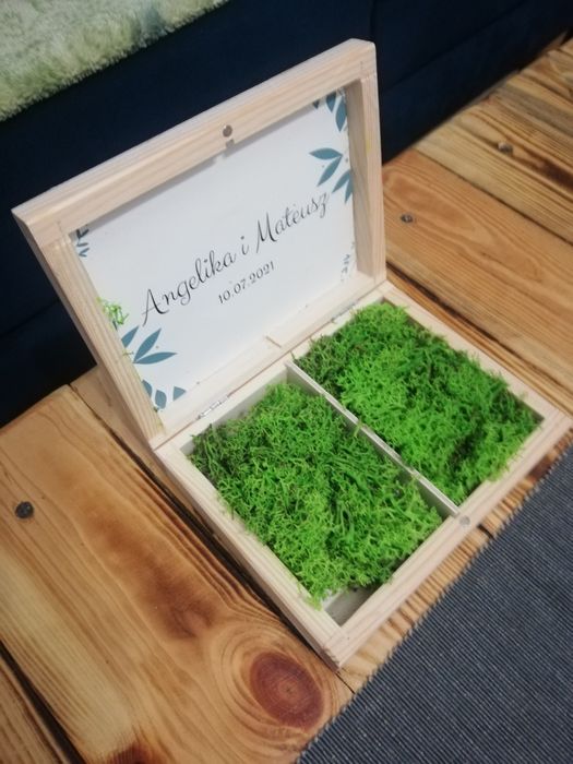 Pudełko drewniane na obrączki Ślub
