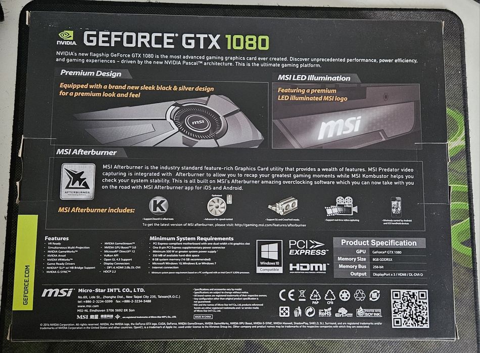 Placa gráfica MSI Aero GeForce GTX 1080 OC.