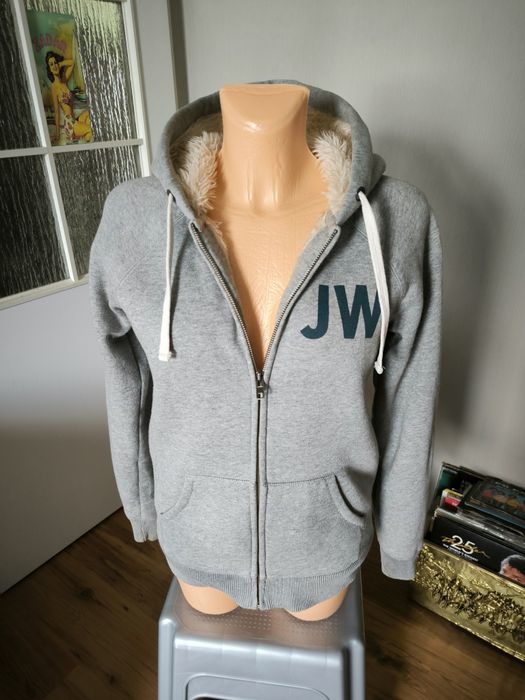 Jack Wills bluza damska M ocieplana z kapturem szary melanż futerko