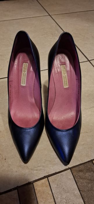 Granatowe szpilki 39 skóra naturalna buffalo