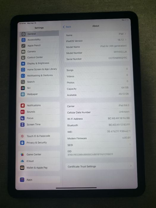 iPad air 4.64GB. Space Grey. LTE Сім карта. Без обмежень. Гарантія